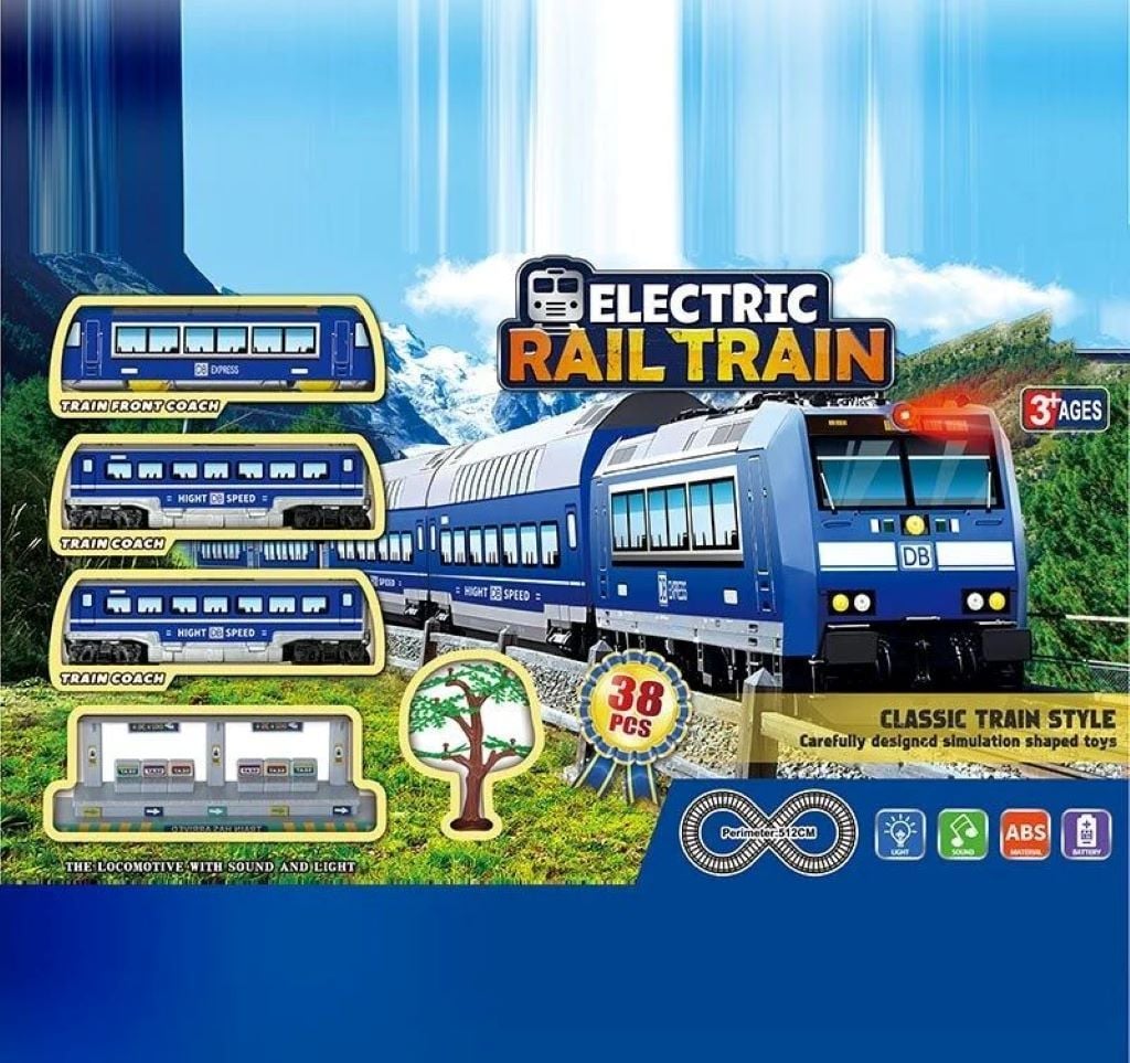 Залізниця локомотив 2 вагони підсвічування звуки аксесуари в коробці 65*37*6.5см JHX5612 Китай