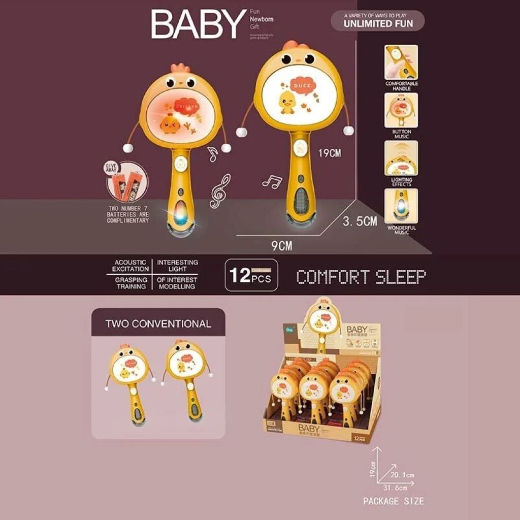 Брязкальце калатушка Курча на батарейках звук світло пластик HY625 baby jem