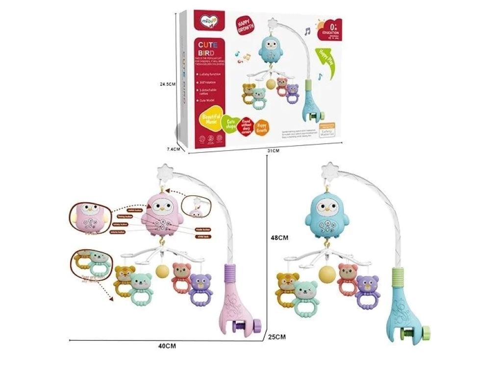 Карусель на кроватку на бат 5 підвісок звук світло у коробці 35*28,5*8см 368-20 Китай