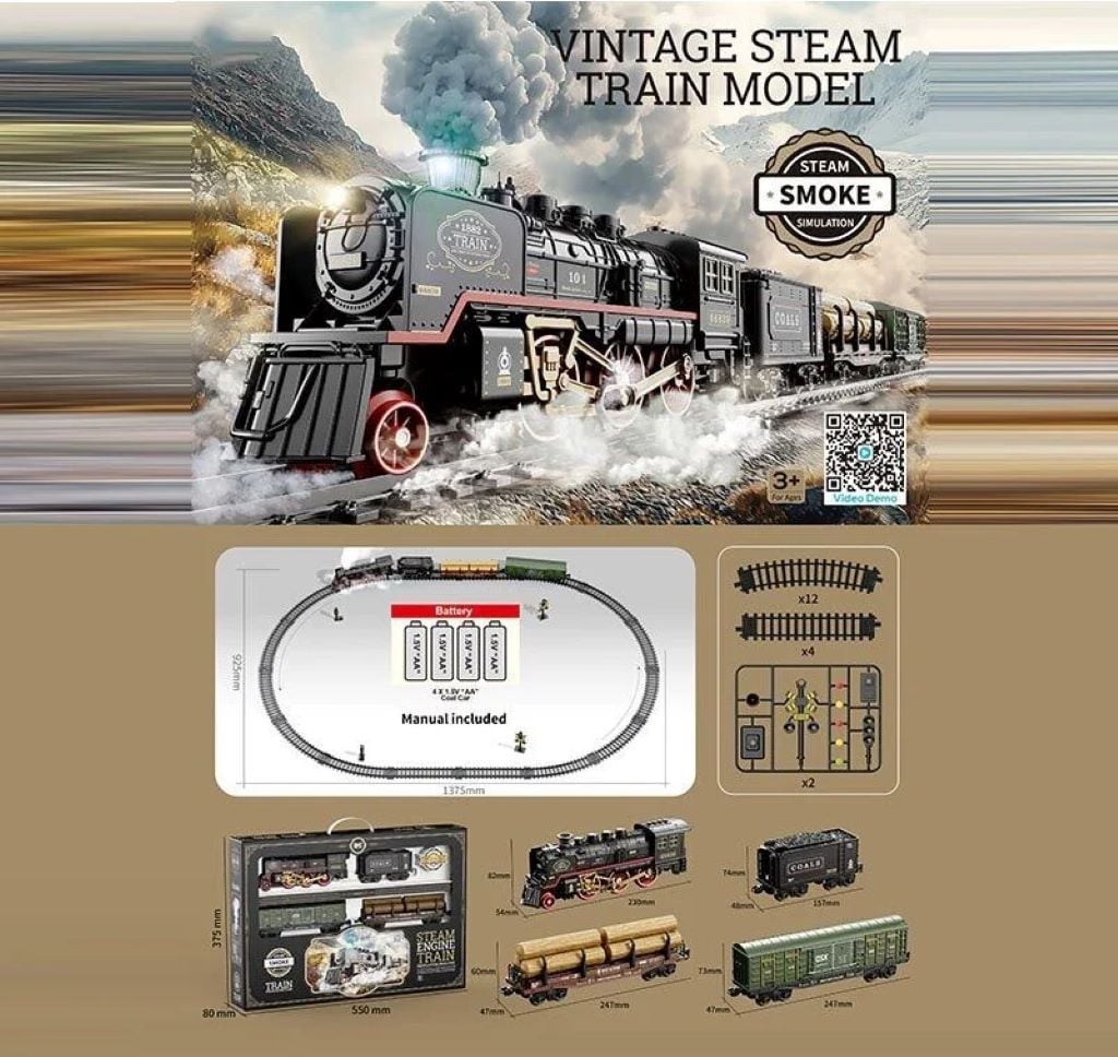 Залізниця локоматив звук підсвічування пар на  батарейки в коробці 55*37,5*8см HS8022A Китай