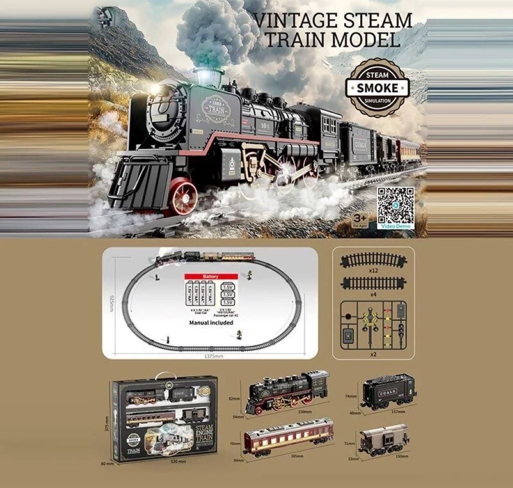 Залізниця локоматив звук підсвічування пар на  батарейки в коробці 55*37,5*8см HS8021A Китай