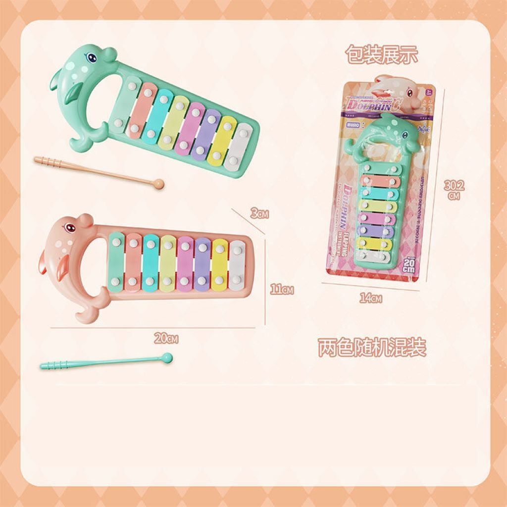 Ксилофон Дельфін 20см 8 пластин 2 кольори на листі 127-2 Китай