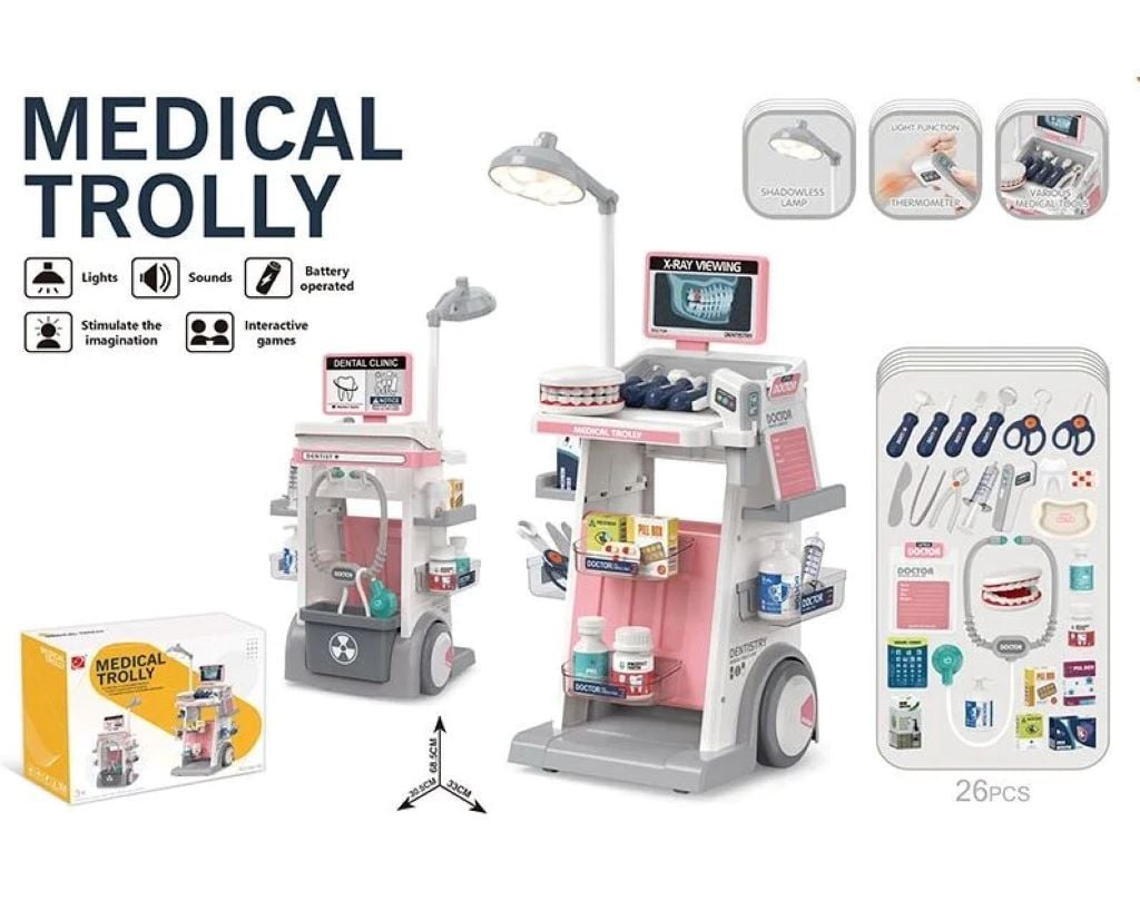 Лікарський набір стоматолога 26 предмети на батарейках у коробці 43*33*15см 660-98 Китай