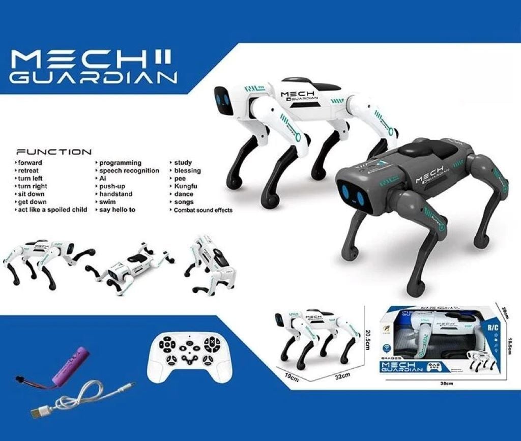 Робопес на р/к акум 3,7 V пульт 2,4 Ghz  музика підсвічування звуки USB-кабель англійська мова у коробці 38*20*16см QF660-1 Mecan