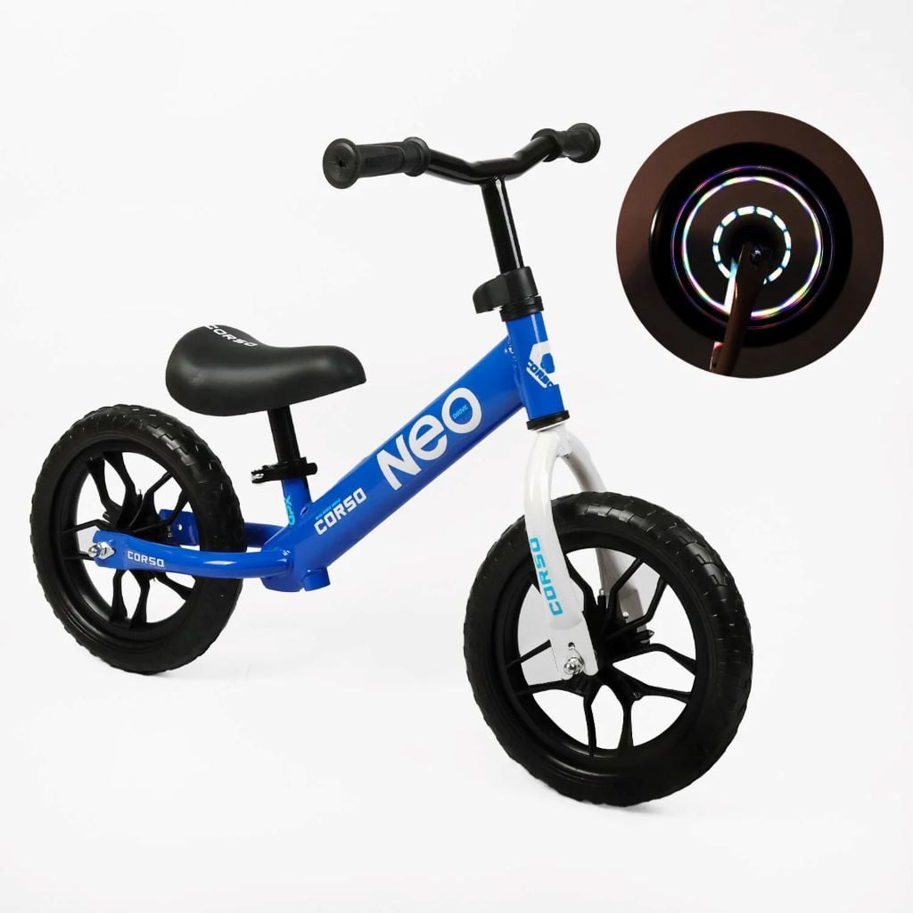 Велобіг CORSO NEO синій сталева рама колесо 12" EVA ПІНА підставка для ніг в коробці   EN-30811 Китай