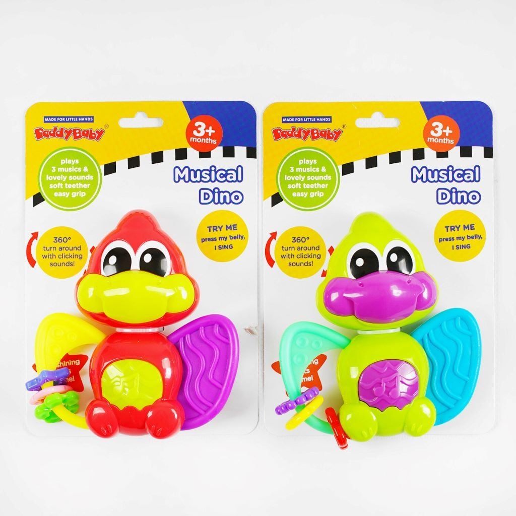 Брязкальце Динозаврик прорізувач на батарейках на планшеті 18*12см 0982 Paddy Baby