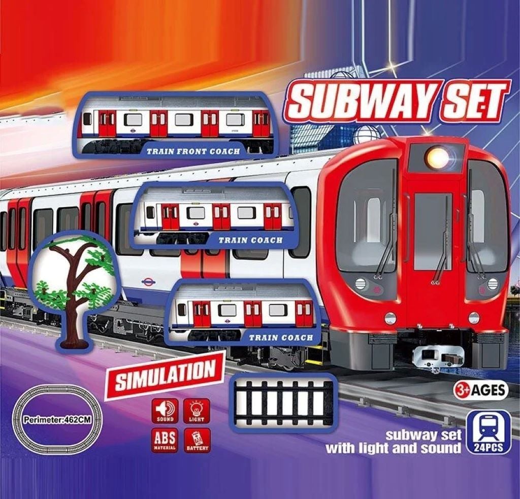 Залізниця 24 елементи 3 вагони звук підсвічування аксесуари в коробці 45*36*6,5см JHX5916 Китай