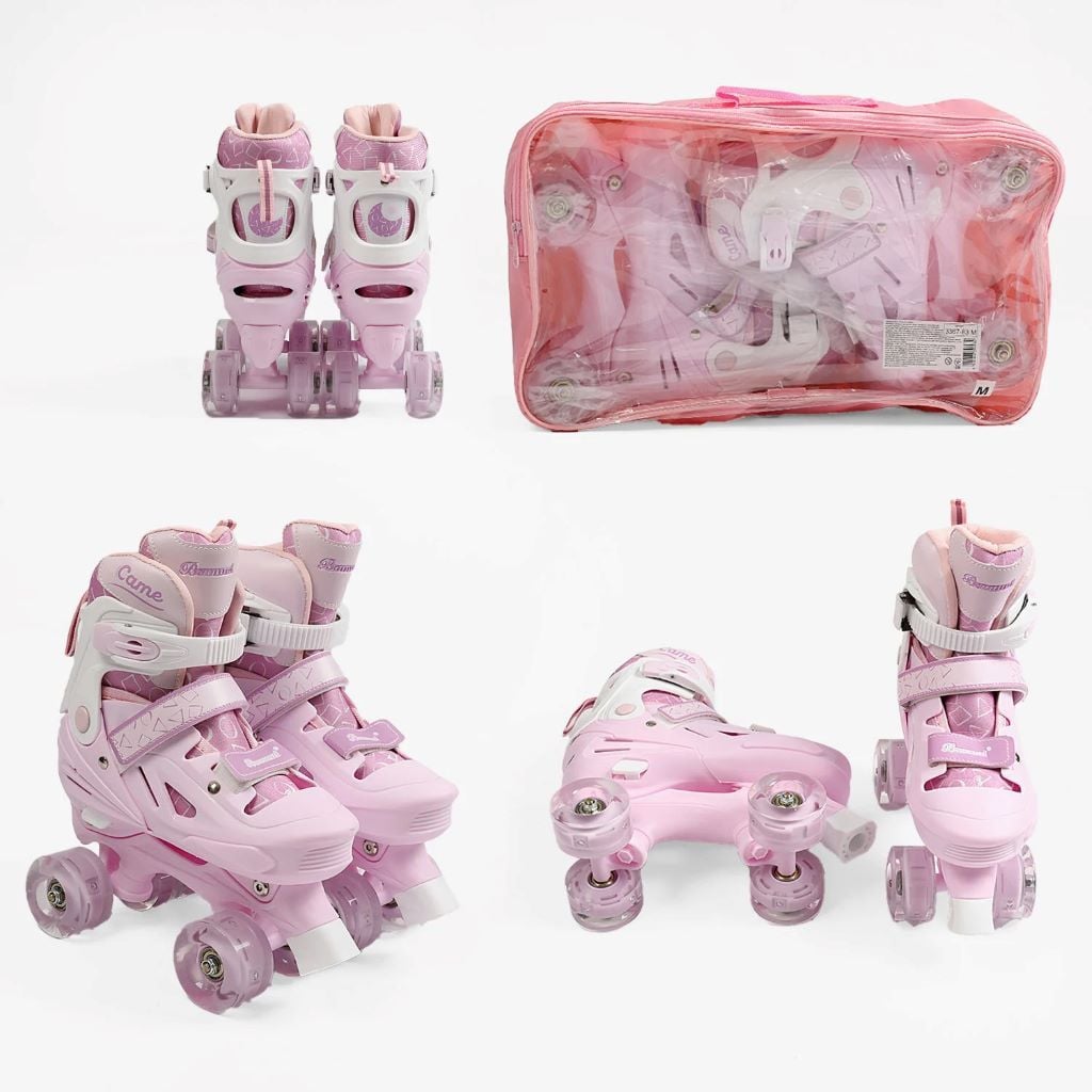 Ролики 34-38р.алюминева рама,4 колеса  PU 450мм світиться рожеві в сумці 3367-83M Profi