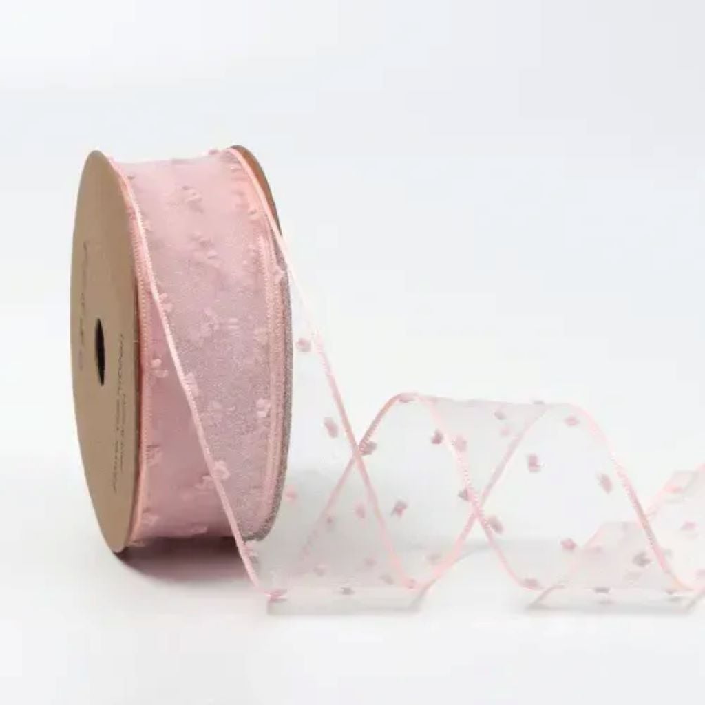 Стрічка 4см органза з оксамитовою крапкою 18м мікс кольорів 60674 Україна