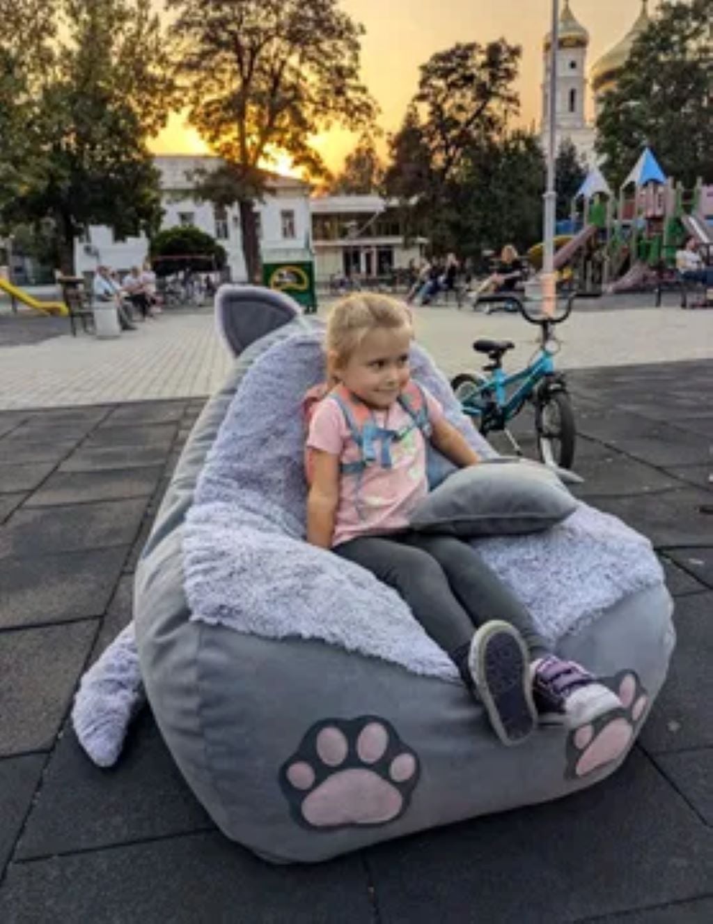 Крісло мішок 70*70см Котик з пінопластовими кульками внутрішній чохол хутро розмір L сірий 9995687 Віола