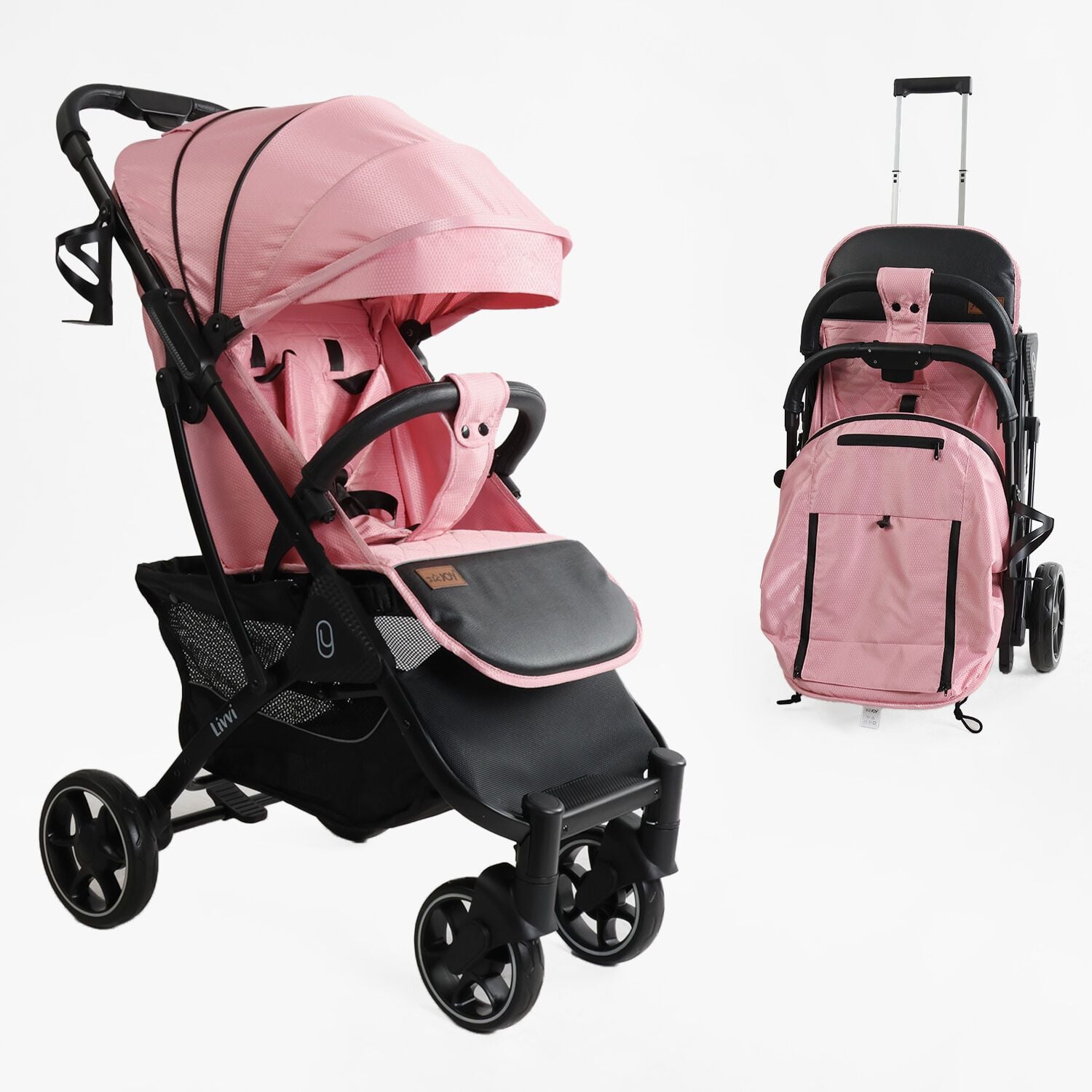 Візочок дитячий прогулянковий Livvi футкавер рама алюмінієва підсклянник телескопічна ручка рожева LV-06341 Joy