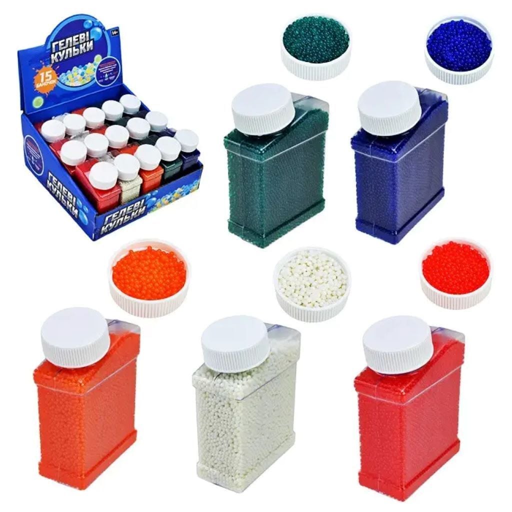 Кульки гідрогельові 7-8мм мікс кол 20тис у банці 8*5,5*3см 232-11 Китай