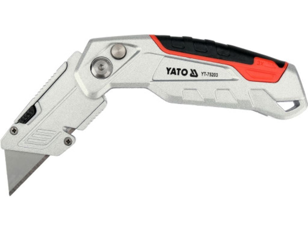 Ніж канцелярський з висувним трапецевидним лезом  61*19*0,6мм 3 леза на планшеті YT-75203 YATO