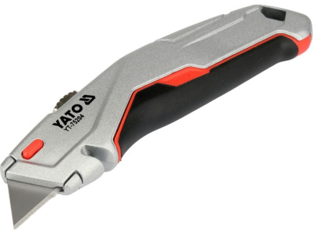 Ніж канцелярський з висувним трапецевидним лезом  61*19*0,6мм 4 леза на планшеті YT-75204 YATO