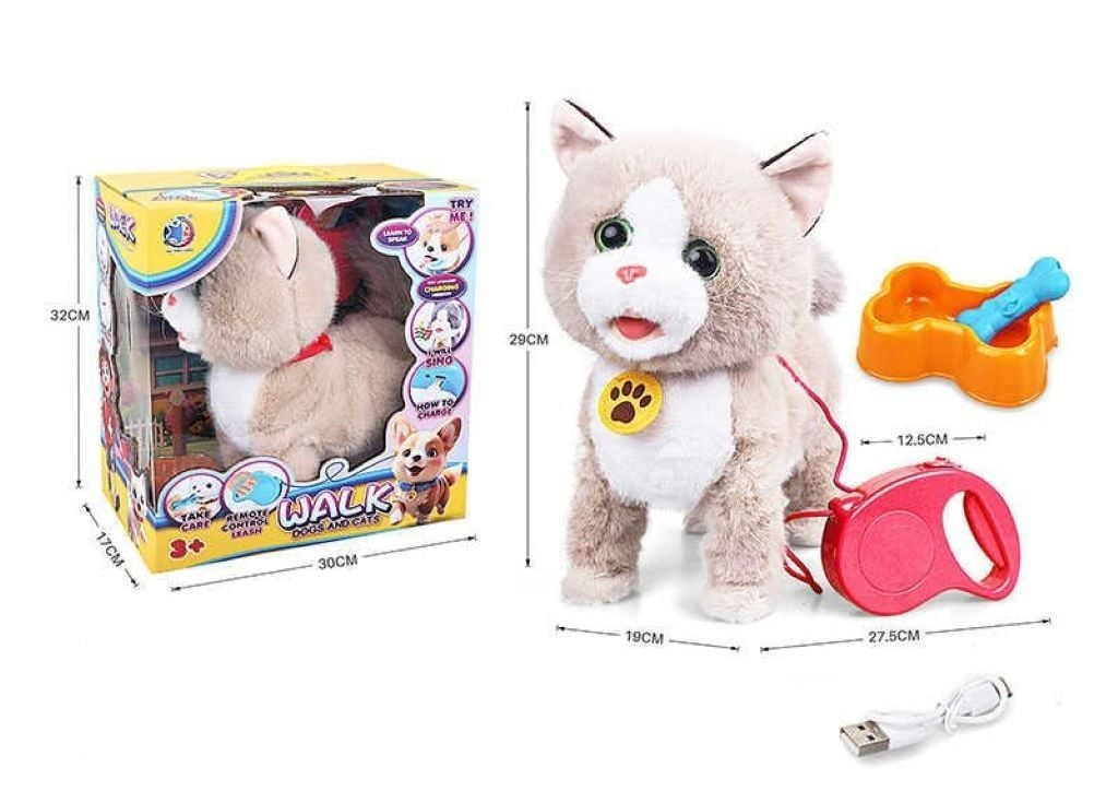 М'яка іграшка інтерактивне Кошеня 29см акум озвуч англ ходить повторун реагує на дотик звуки у коробці 55G-8 Китай