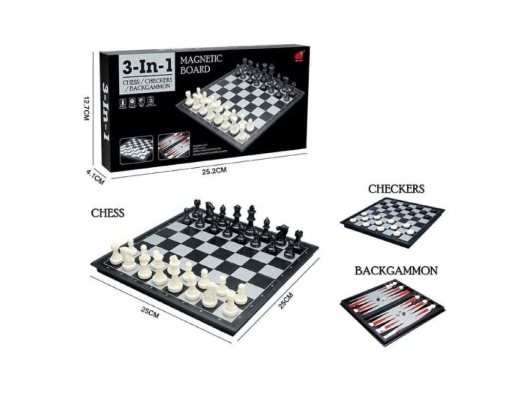 Шахи шашки карти 3в1 магнітна дошка  в коробці 25*13*4см 22160 Китай