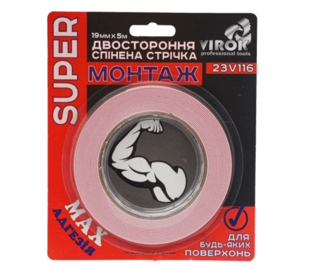 Скотч двосторонній 19мм*5м на пінній основі 23V116 Virok