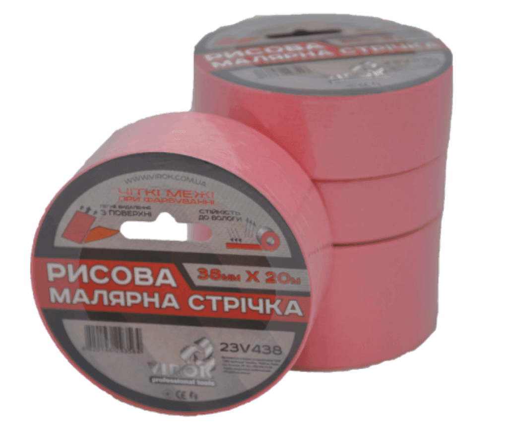 Скотч малярний 38мм*20м рисовий рожевий 23v438 Virok