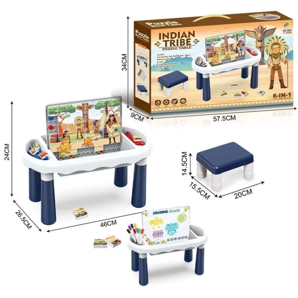 Стіл 46*26*24см 6в1 конструктор стільчик пазли  у коробці 55*34*9см MC504 Китай