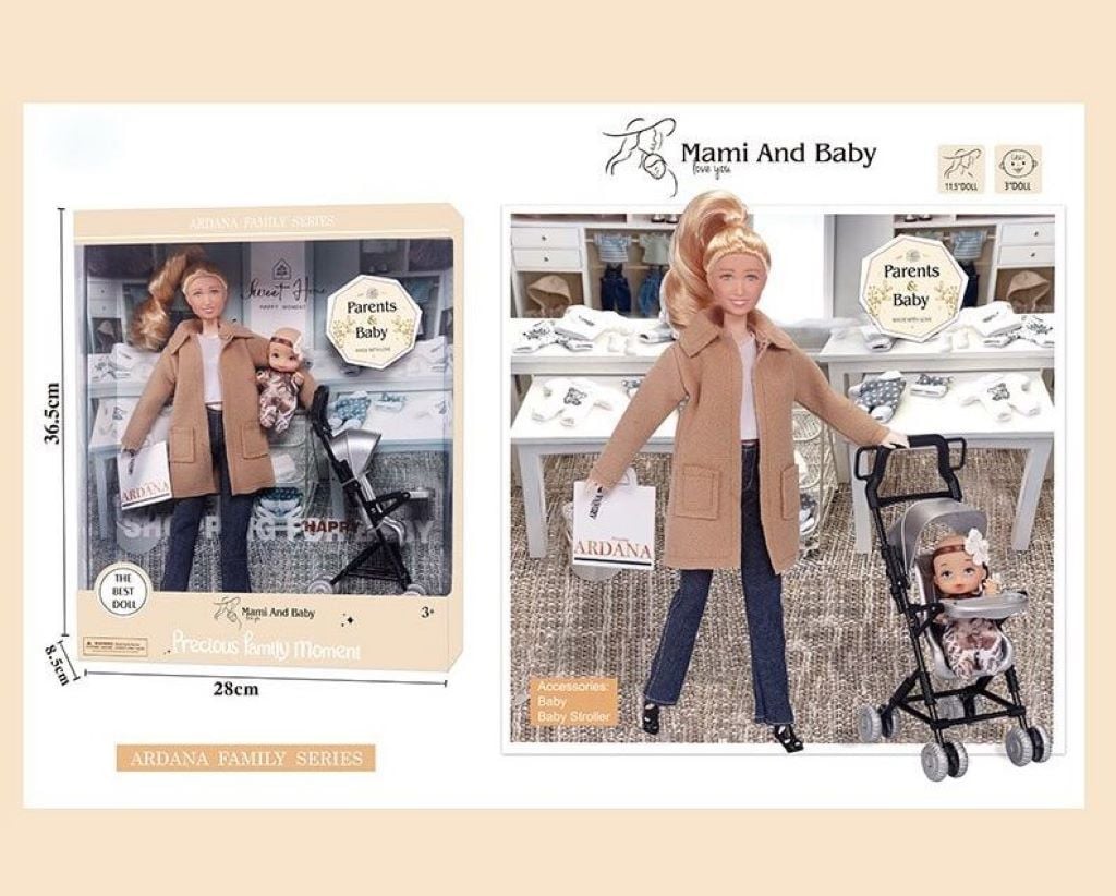 Лялька типу Барбі Родина Mami And Baby з немовлям аксесуари візочок в коробці 28*36*8см A789-3 Китай