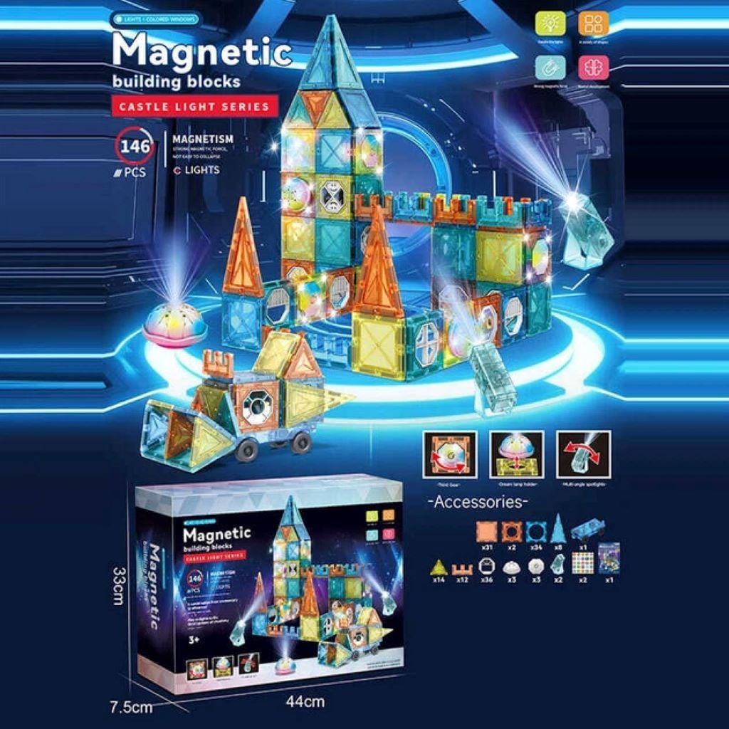 Конструктор магнітний 146дет світло у коробці 44*33*7см 6699A Китай