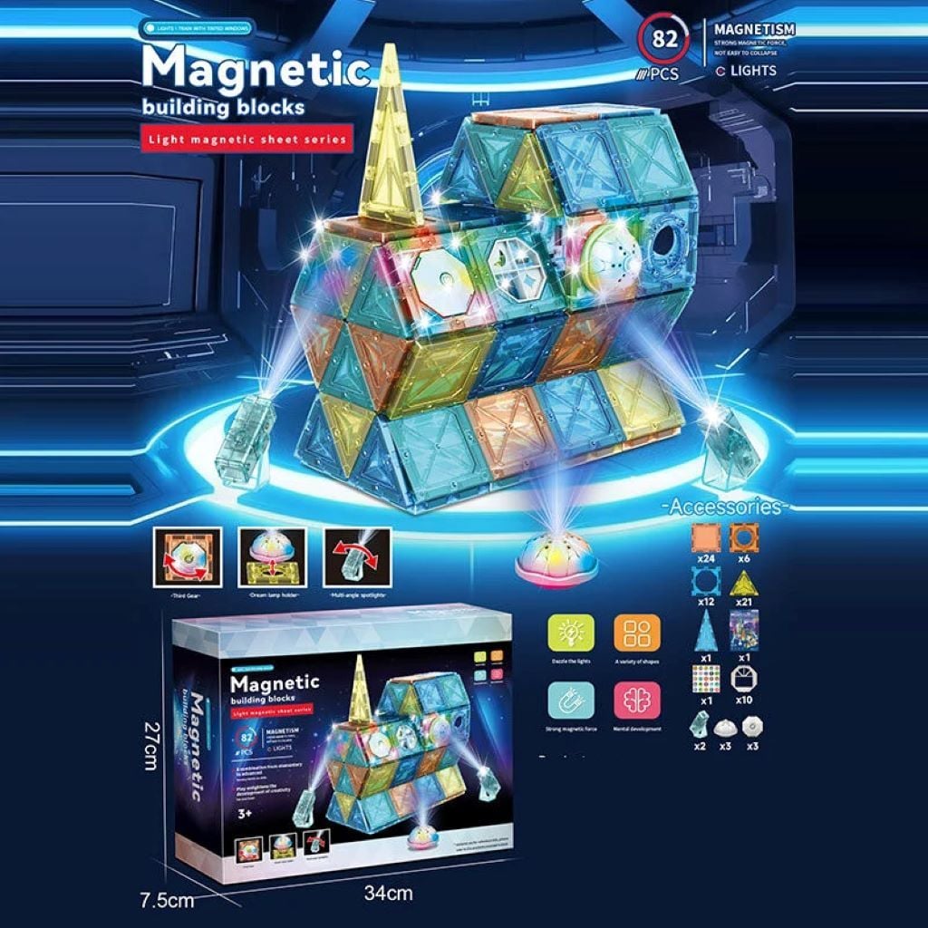 Конструктор магнітний Magnetic bulding blocks 82 деталей з підсвічуванням у коробці 6806A Китай