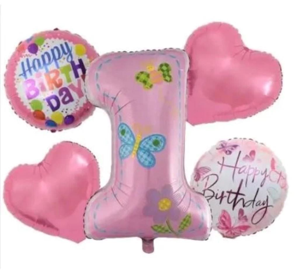 Кульки фольга 5шт в наборі 4шт 18" 1шт 24" Цифра 1 рожеві 3301-0022 мексика