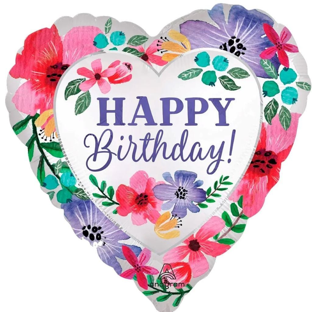 Кулька фольга 18" серце Happy Birthday квіти в серці у пакеті 3202-3258-13193 Anagram
