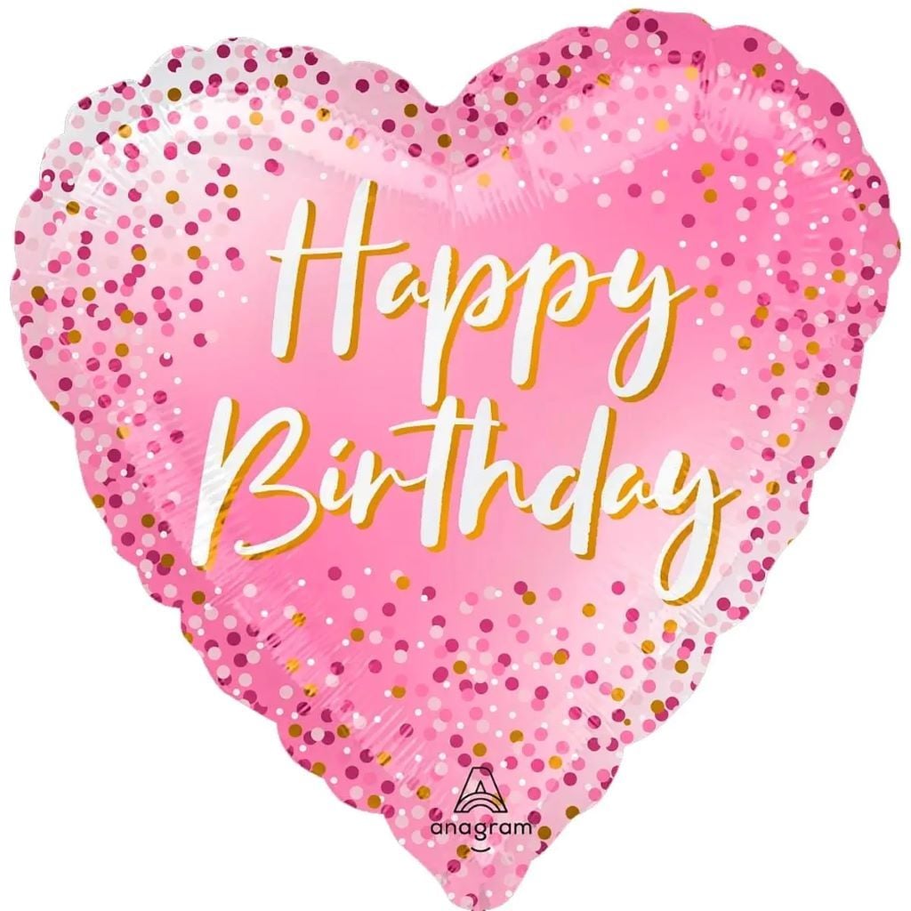 Кулька фольга 18" серце Happy Birthday рожеве ніжне у конфеті 3202-3271-12759 Anagram