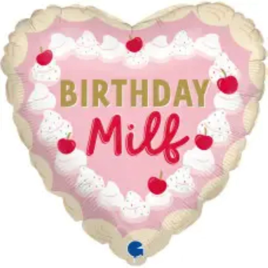 Кулька фольга 18" серце Birthday Milf рожеве з піроженками у пакеті G78202-P-15463 Італія
