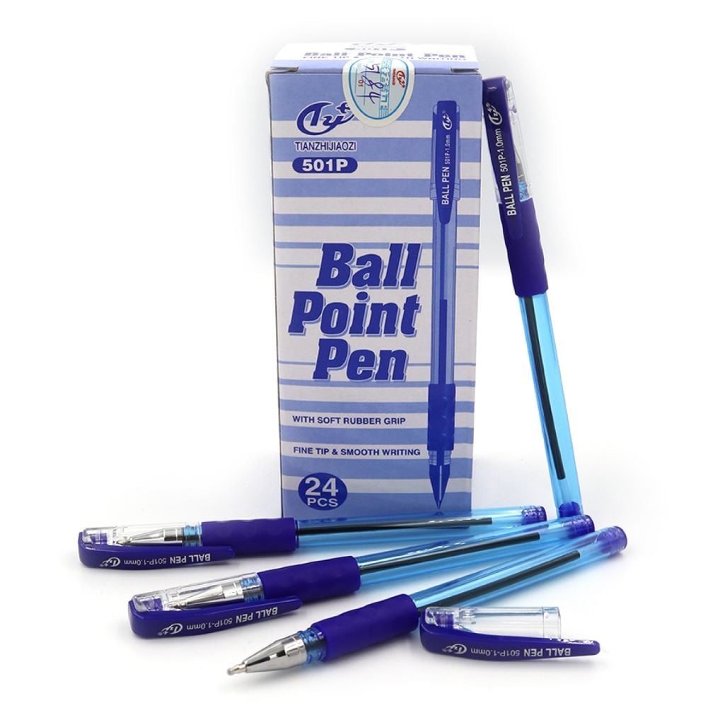Ручка кулькова 1мм Ball Pen с грипом у прозорому корпусі синя 501P Tianzhijiaozi