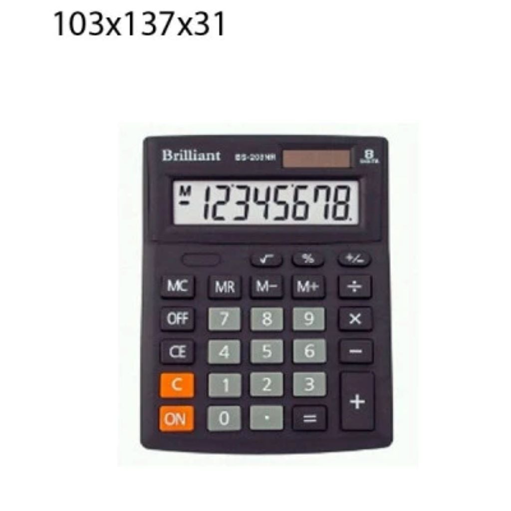 Калькулятор 8 розрядів 14*10*1см сонячне живлення у коробці 21*16,5*4см BS-208NR Brilliant