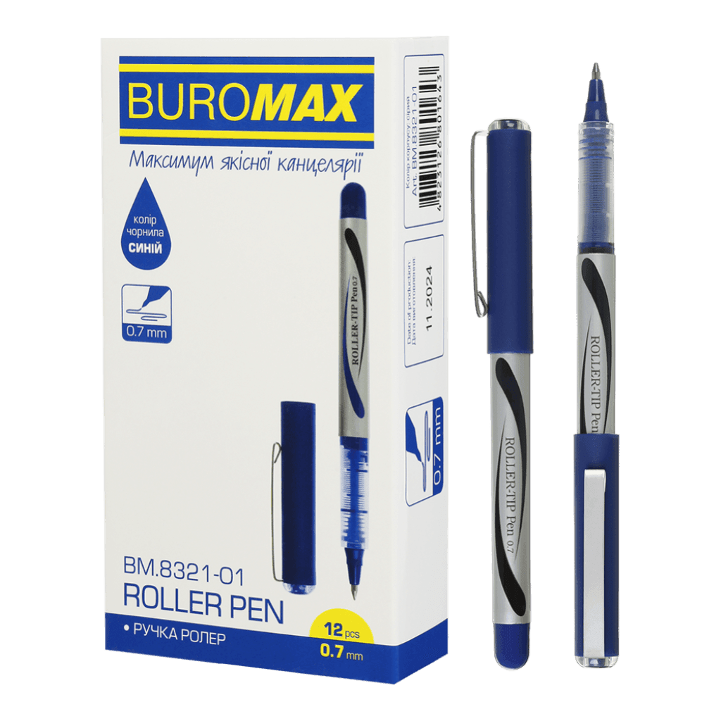 Ручка ролер 0,7мм чорнильна синя 8321-01 Buromax