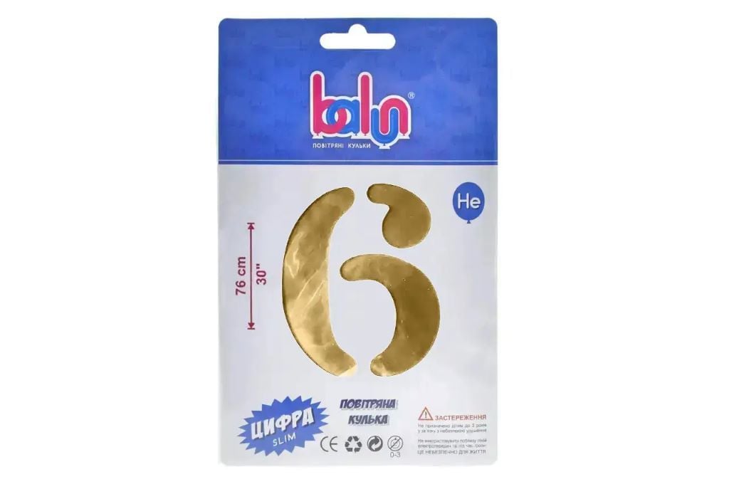 Кулька фольга цифра 6 76см royal gold 19864 Balun