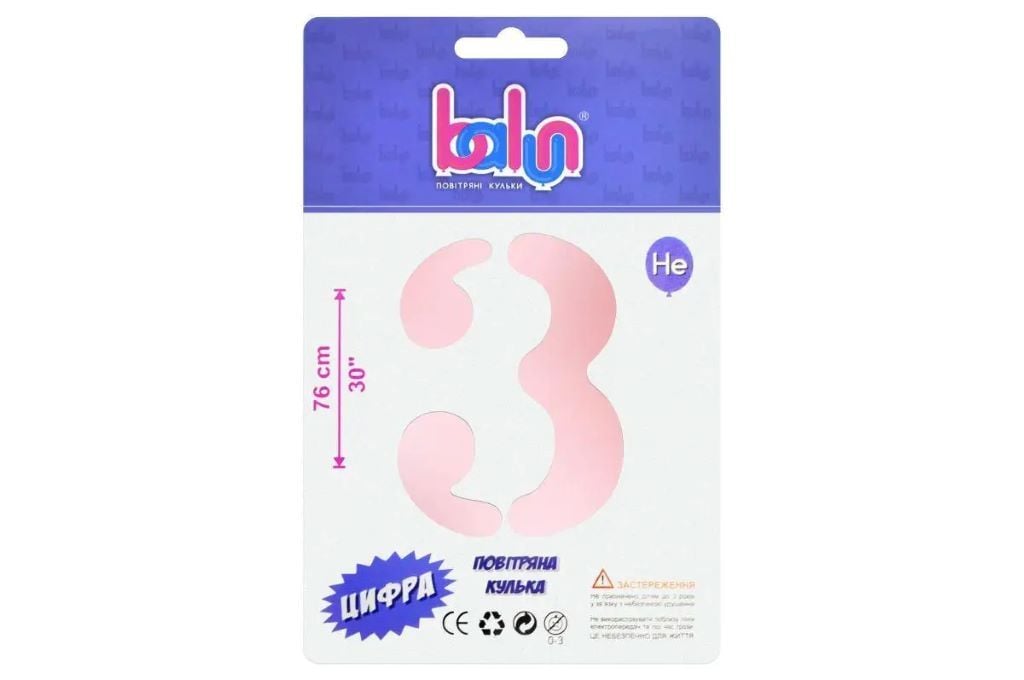 Кулька фольга цифра 3 76см sugar pink 02413 Balun