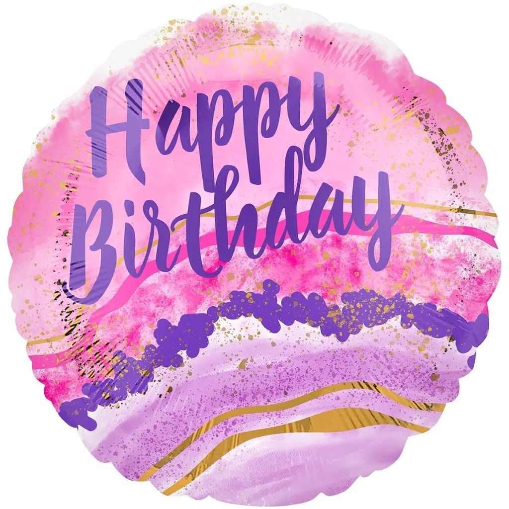 Кулька фольга 18" коло Happy Birthaday мармурова акварель 1202-3196-01596 Anagram