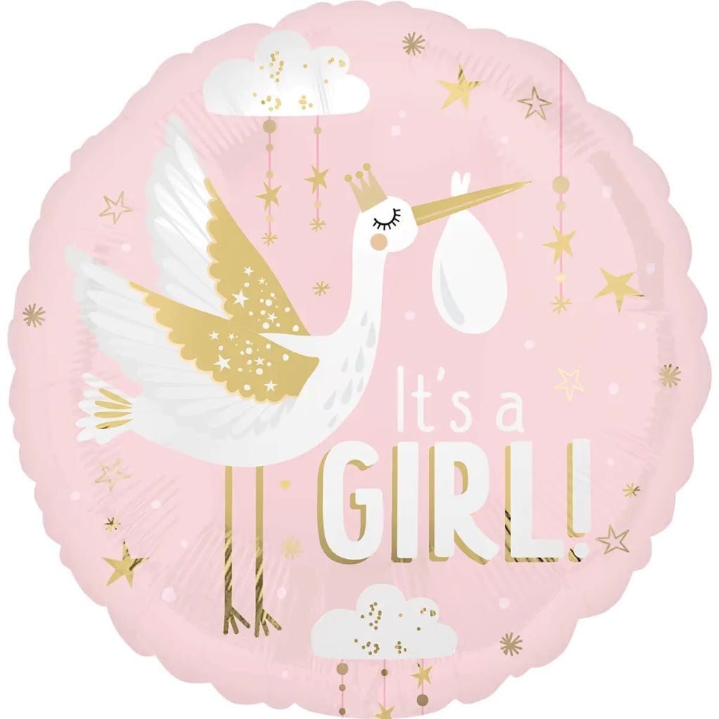 Кулька фольга 18" коло It`s a Girl рожевий з лелекою в пакеті 3202-3413-18868 Італія
