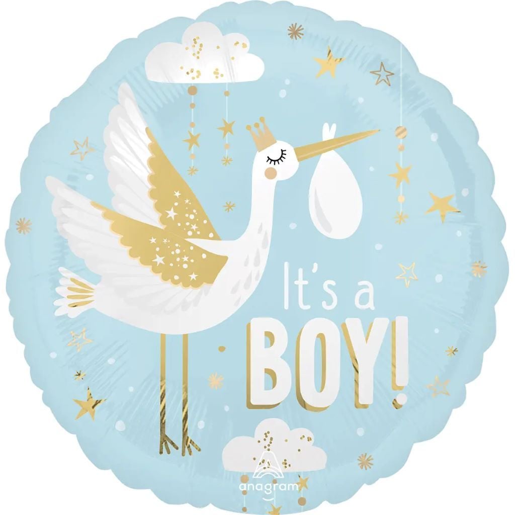 Кулька фольга 18" коло It`s a Boy блакитний з лелекою в пакеті 3202-3413-18869 Anagram