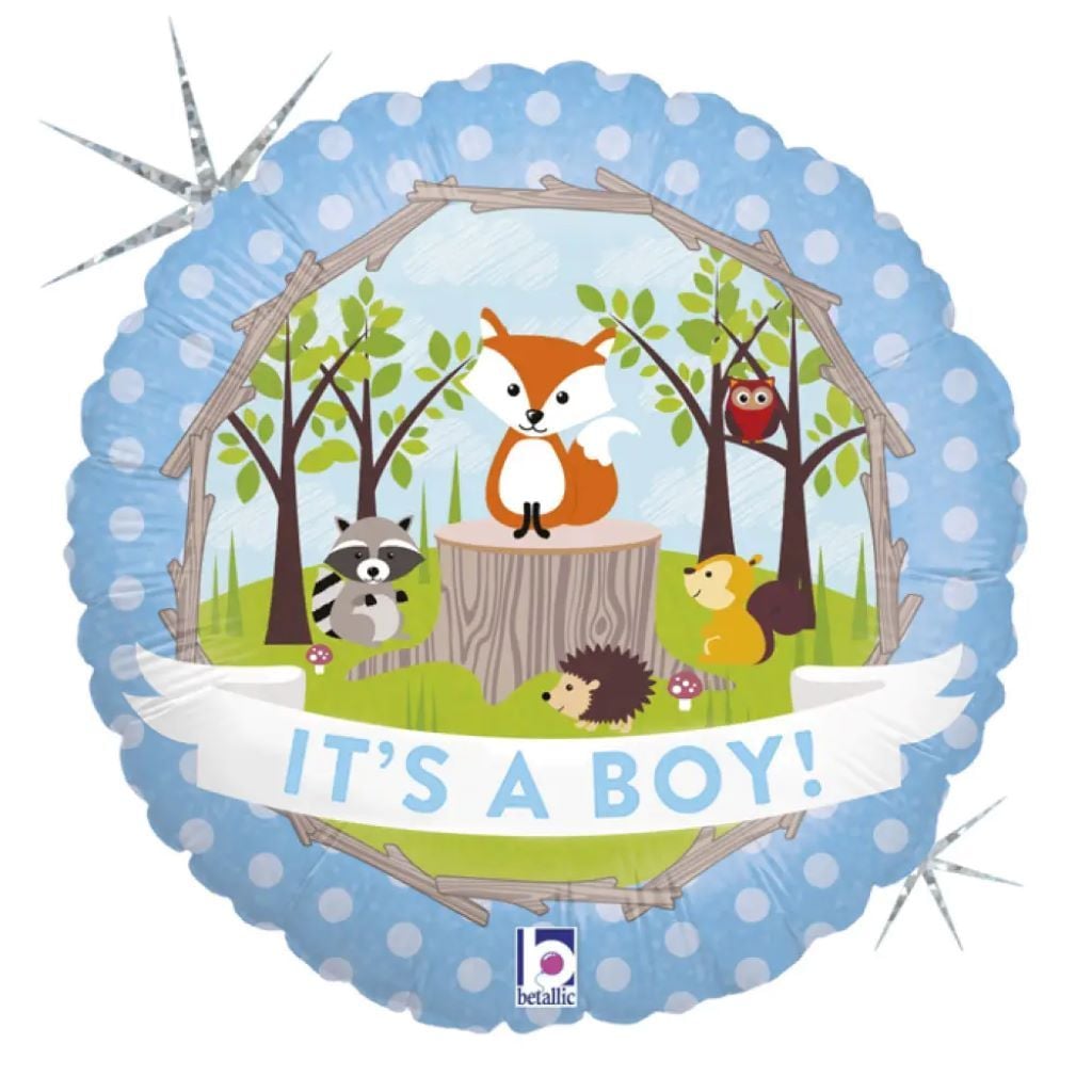 Кулька фольга 18" коло It`s a Boy лісові звірі в пакеті 00498 Італія