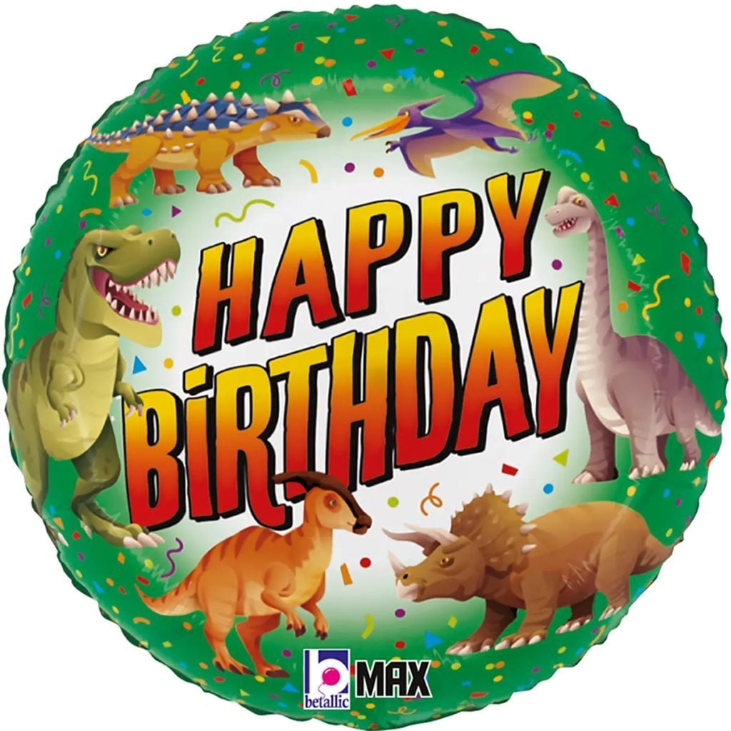 Кулька фольга 18" коло Happy Birthday Динозаври в пакеті 3202-3420-19314 Італія