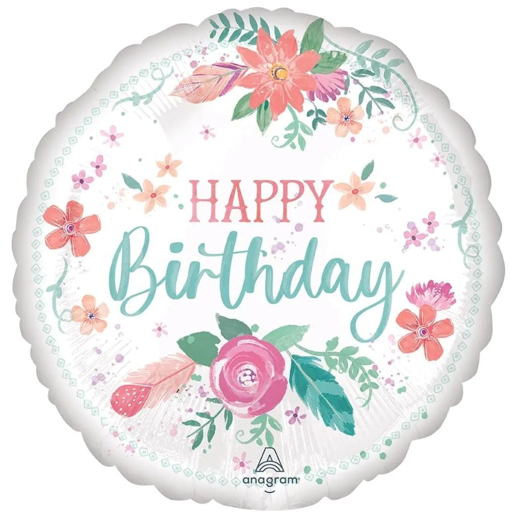 Кулька фольга 18" коло Happy Birthday квіти в пакеті 3202-2972-01608 Anagram
