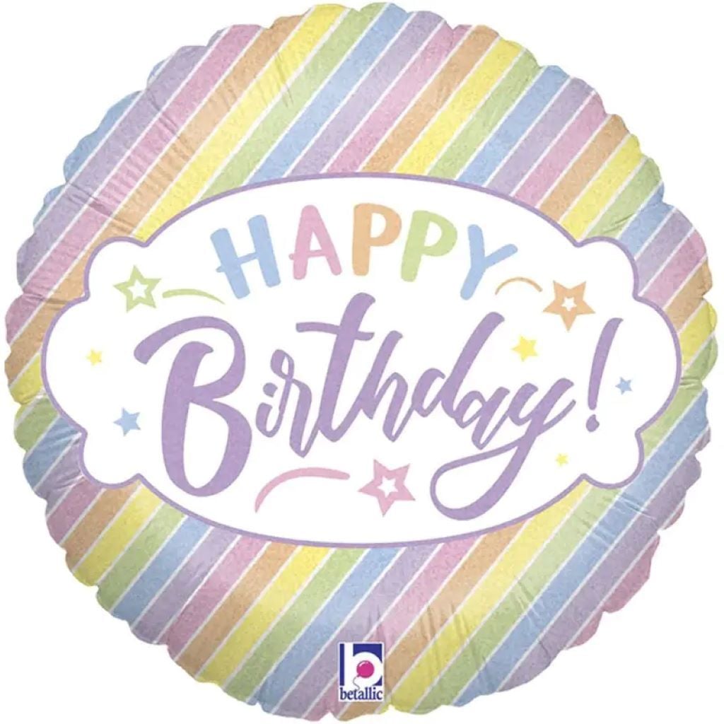 Кулька фольга 18" коло Happy Birthday у смужку в пакеті 3202-2714-04258 Італія