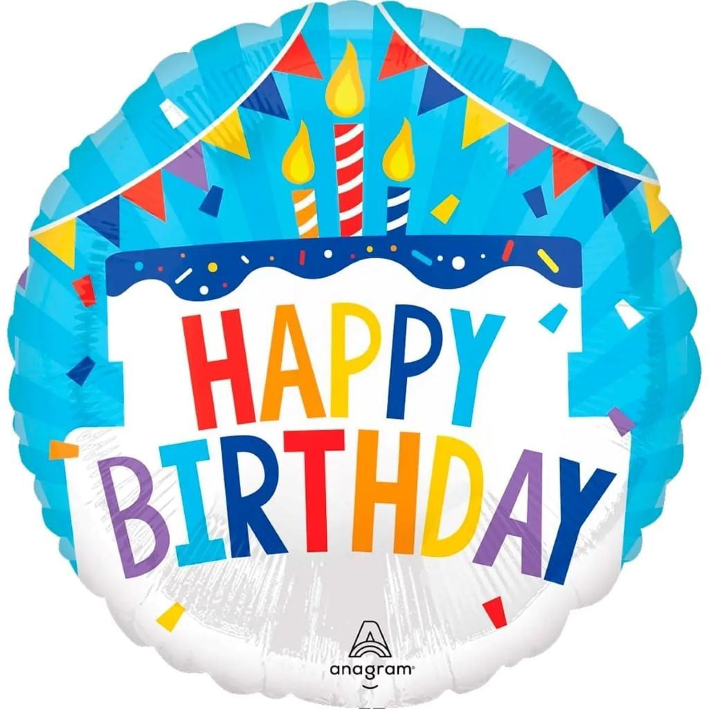 Кулька фольга 18" коло Happy Birthday тортик блакитні в пакеті 3202-3262-13196 Anagram