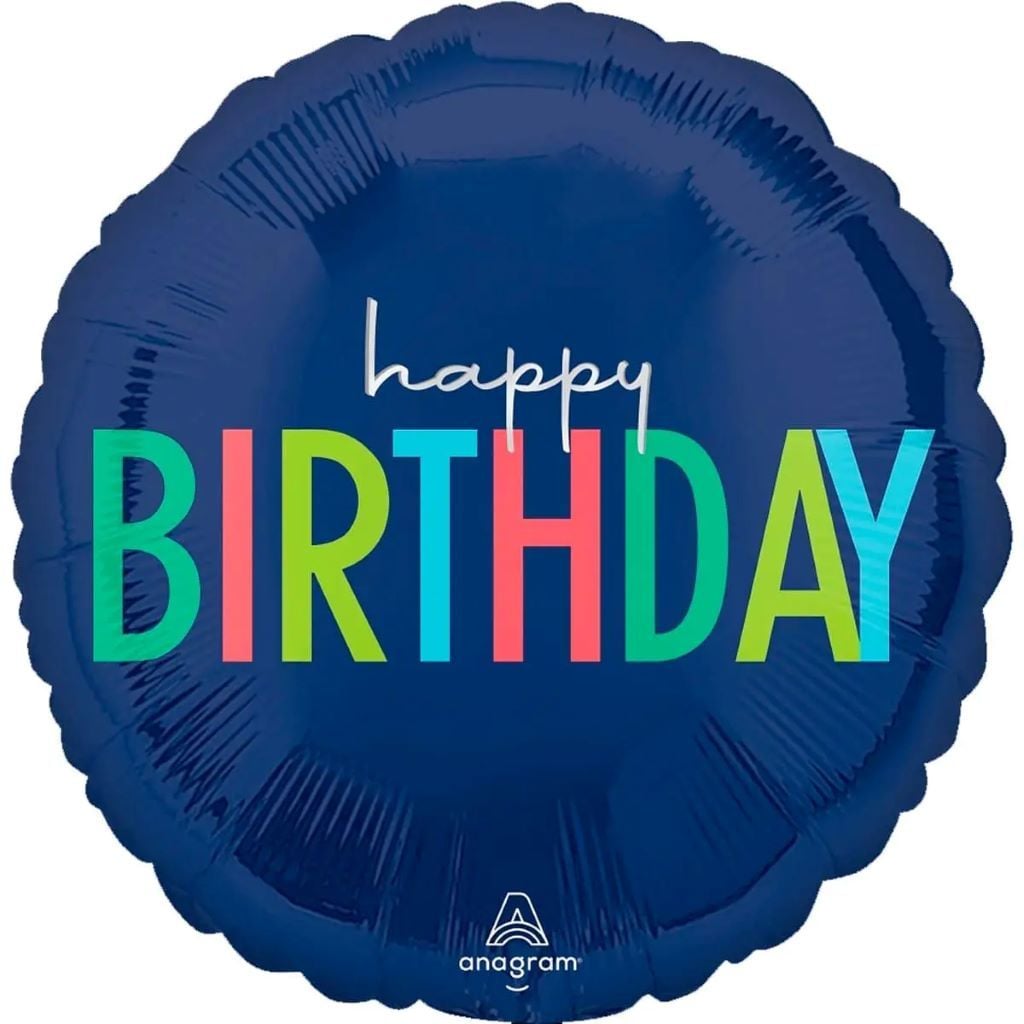 Кулька фольга 18" коло Happy Birthday темно сині у пакеті 3202-3278-13203 Anagram