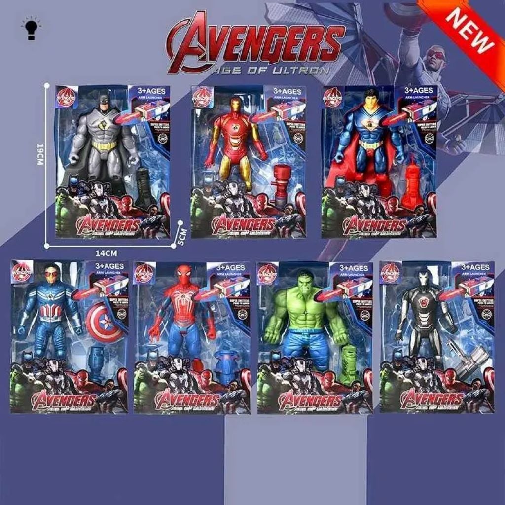Герої Avengers 16см рухомі кінцівки та голова, згинаються коліна підсвічування аксесуар у коробці 3099-17 Китай