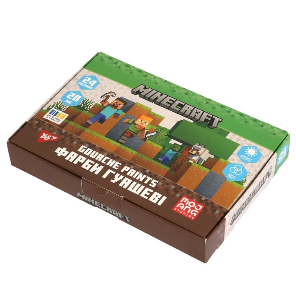 Фарба гуаш 24 кольорів 20мл баночка Minecraft в коробці 16*12*4см 230409 Yes