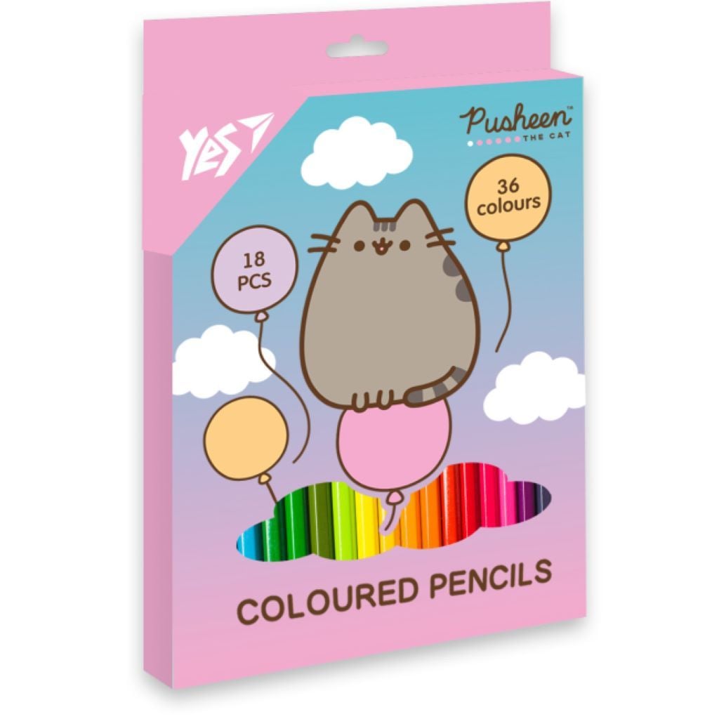 Олівці кольорові 18шт 36кол Pusheen Balloons в коробці 290751 Yes