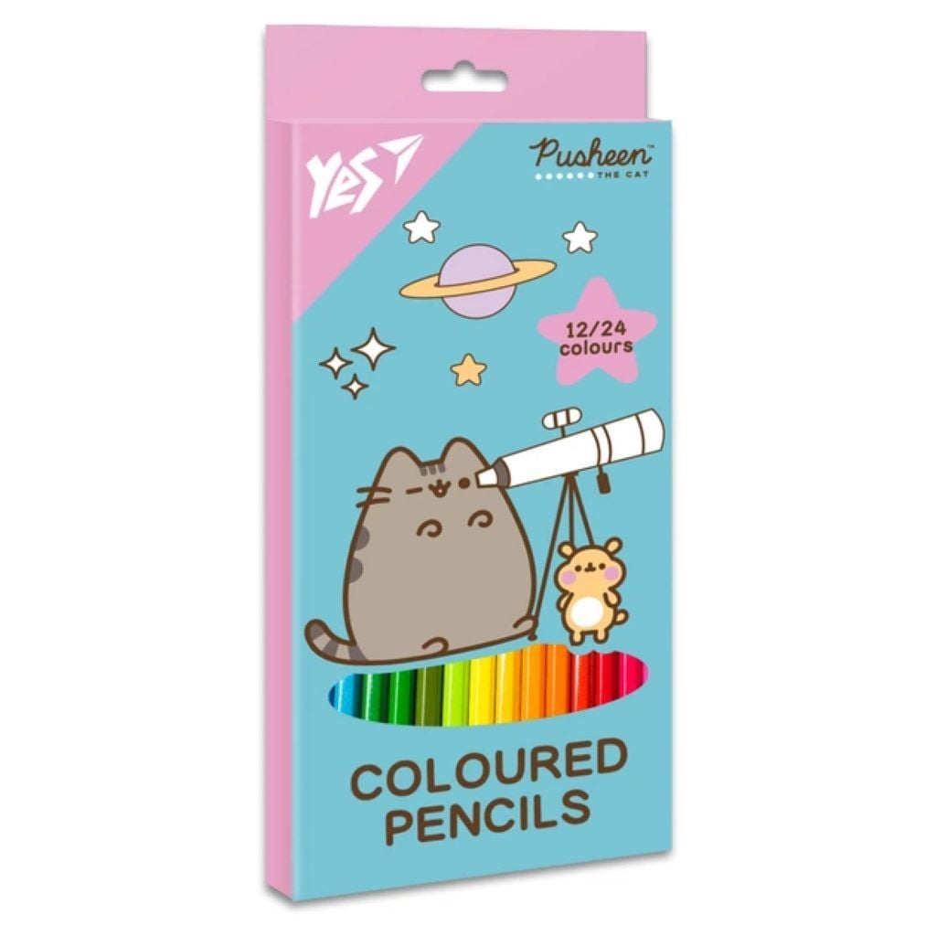 Олівці кольорові 12шт 24кол Pusheen Cheek в коробці 290745 Yes