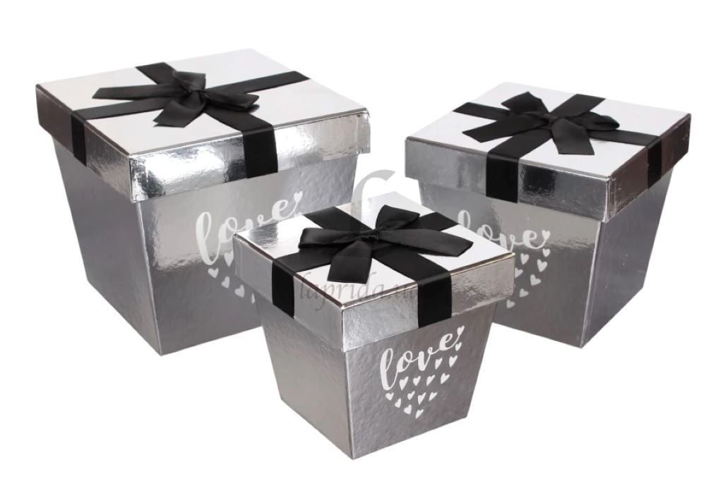 Коробка подарункова картонна Love 19*16*17см срібна W1672/1 La-prida