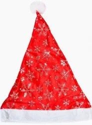 Шапка діда Мороза червона/синя з сніжинками 31101103 К